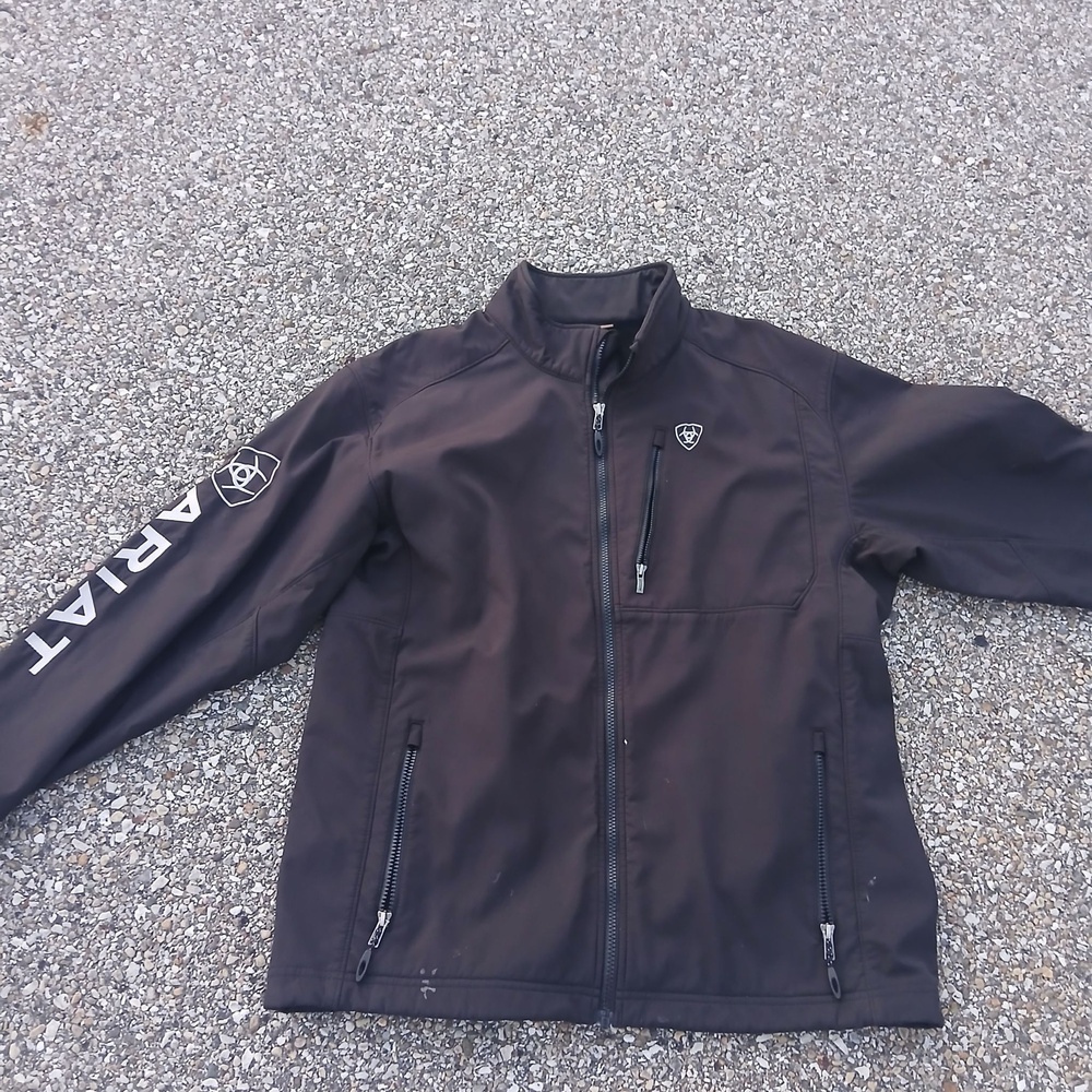 Ariat Jacket Mens Large Black Softshell Full Zip Windbreaker Logo Riding